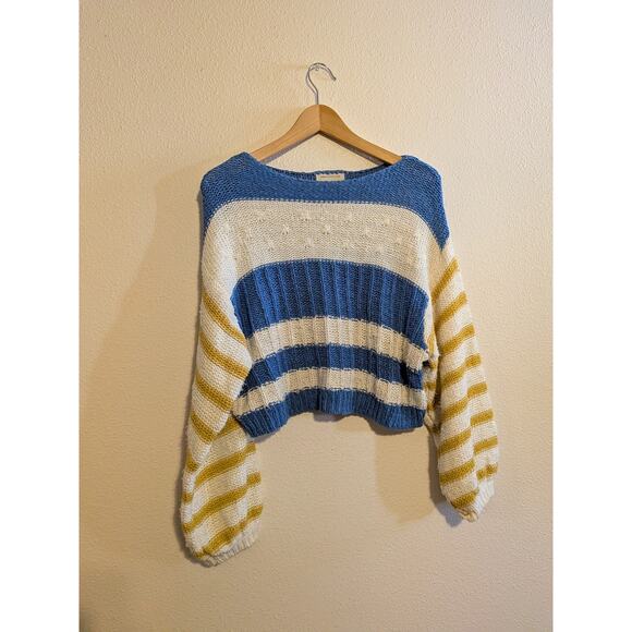 Urban outfitters striped sweater blue and yellow oversized size S cotton blend - Picture 2 of 6